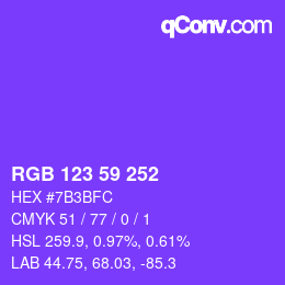 Color code: RGB 123 59 252 | qconv.com