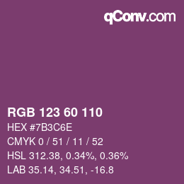 Color code: RGB 123 60 110 | qconv.com