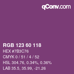 颜色代码: RGB 123 60 118 | qconv.com
