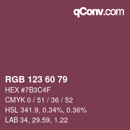 カラーコード: RGB 123 60 79 | qconv.com