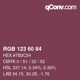 Color code: RGB 123 60 84 | qconv.com