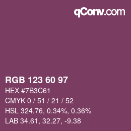 Color code: RGB 123 60 97 | qconv.com
