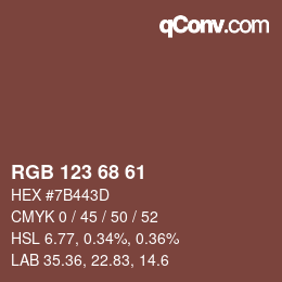Código de color: RGB 123 68 61 | qconv.com