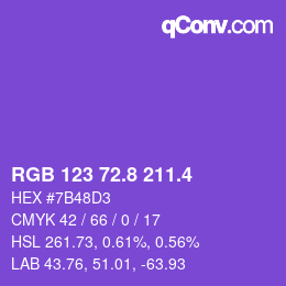 カラーコード: RGB 123 72.8 211.4 | qconv.com