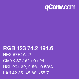 カラーコード: RGB 123 74.2 194.6 | qconv.com