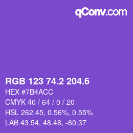 カラーコード: RGB 123 74.2 204.6 | qconv.com