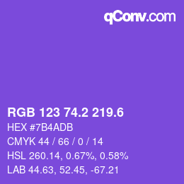 カラーコード: RGB 123 74.2 219.6 | qconv.com