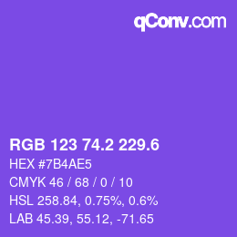 カラーコード: RGB 123 74.2 229.6 | qconv.com