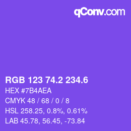 カラーコード: RGB 123 74.2 234.6 | qconv.com
