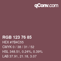 Color code: RGB 123 76 85 | qconv.com