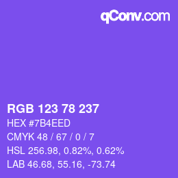 Color code: RGB 123 78 237 | qconv.com