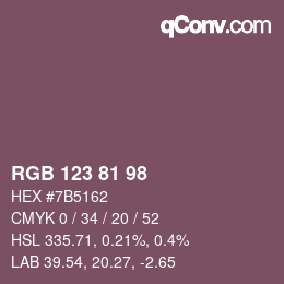 颜色代码: RGB 123 81 98 | qconv.com