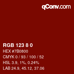 颜色代码: RGB 123 8 0 | qconv.com