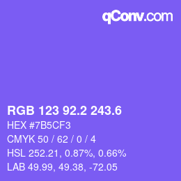 カラーコード: RGB 123 92.2 243.6 | qconv.com