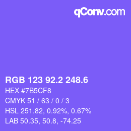 カラーコード: RGB 123 92.2 248.6 | qconv.com