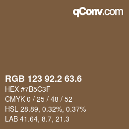 カラーコード: RGB 123 92.2 63.6 | qconv.com