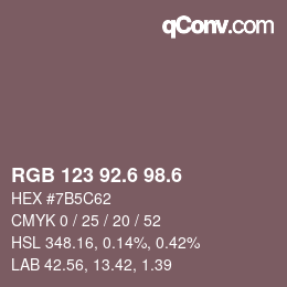 カラーコード: RGB 123 92.6 98.6 | qconv.com