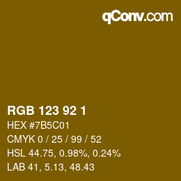 カラーコード: RGB 123 92 1 | qconv.com