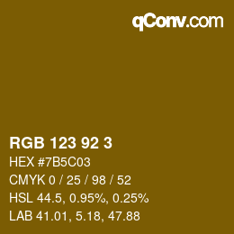 カラーコード: RGB 123 92 3 | qconv.com