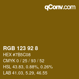 カラーコード: RGB 123 92 8 | qconv.com