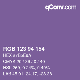 Color code: RGB 123 94 154 | qconv.com