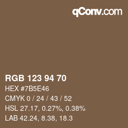 Color code: RGB 123 94 70 | qconv.com
