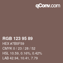 颜色代码: RGB 123 95 89 | qconv.com