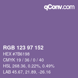 Color code: RGB 123 97 152 | qconv.com