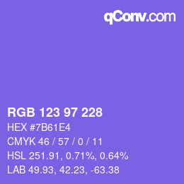 颜色代码: RGB 123 97 228 | qconv.com