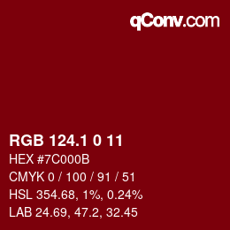 カラーコード: RGB 124.1 0 11 | qconv.com