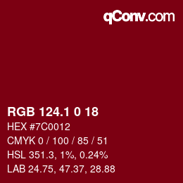 カラーコード: RGB 124.1 0 18 | qconv.com
