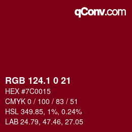 カラーコード: RGB 124.1 0 21 | qconv.com
