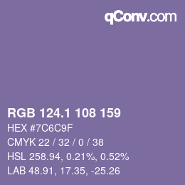 カラーコード: RGB 124.1 108 159 | qconv.com