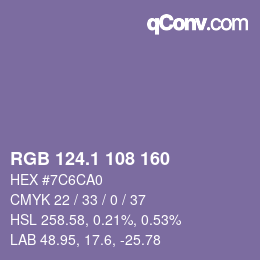 カラーコード: RGB 124.1 108 160 | qconv.com