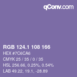 カラーコード: RGB 124.1 108 166 | qconv.com