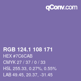 カラーコード: RGB 124.1 108 171 | qconv.com