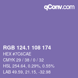 カラーコード: RGB 124.1 108 174 | qconv.com