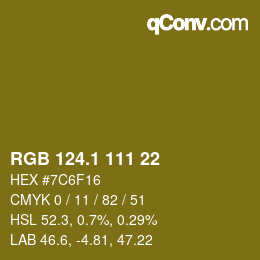 カラーコード: RGB 124.1 111 22 | qconv.com