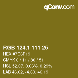 カラーコード: RGB 124.1 111 25 | qconv.com