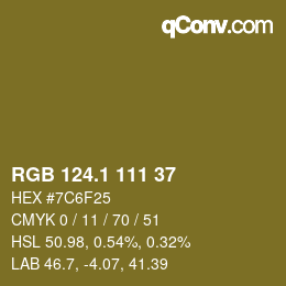 カラーコード: RGB 124.1 111 37 | qconv.com
