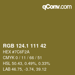 カラーコード: RGB 124.1 111 42 | qconv.com