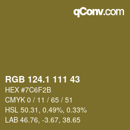 カラーコード: RGB 124.1 111 43 | qconv.com