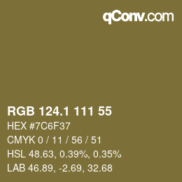 カラーコード: RGB 124.1 111 55 | qconv.com