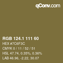 カラーコード: RGB 124.1 111 60 | qconv.com