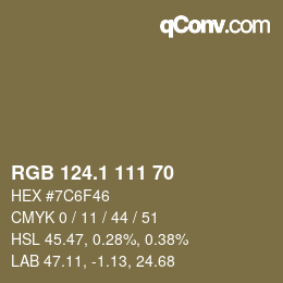 カラーコード: RGB 124.1 111 70 | qconv.com