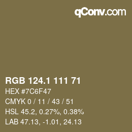 カラーコード: RGB 124.1 111 71 | qconv.com