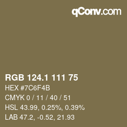 カラーコード: RGB 124.1 111 75 | qconv.com