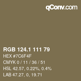 カラーコード: RGB 124.1 111 79 | qconv.com