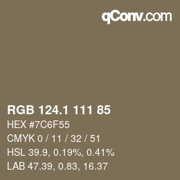 カラーコード: RGB 124.1 111 85 | qconv.com