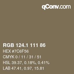 カラーコード: RGB 124.1 111 86 | qconv.com